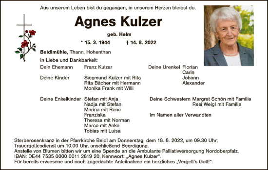 Traueranzeige von Agnes Kulzer von Gesamtausgabe