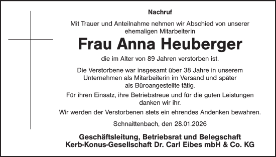 Traueranzeige von Anna Heuberger von Hauptausgabe Amberg