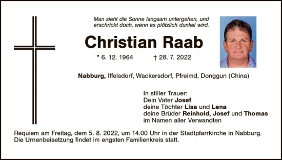 Traueranzeige von Christian Raab von Landkreis Schwandorf
