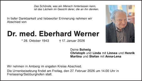 Traueranzeige von Eberhard Werner von Hauptausgabe Amberg