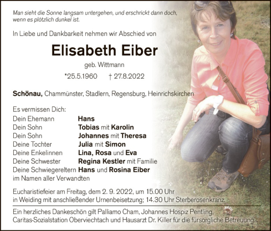 Traueranzeige von Elisabeth Eiber von Landkreis Schwandorf und Vohenstrauß