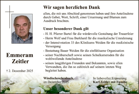 Traueranzeige von Emmeram Zeitler von Hauptausgabe Weiden