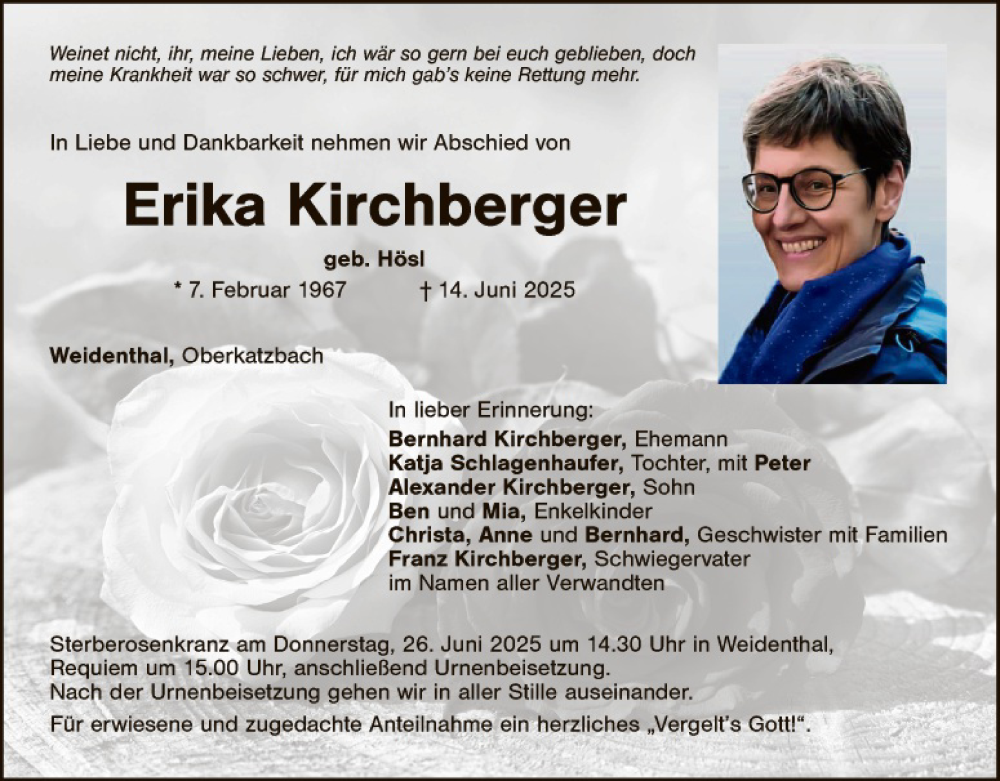  Traueranzeige für Erika Kirchberger vom 23.06.2025 aus Landkreis Schwandorf