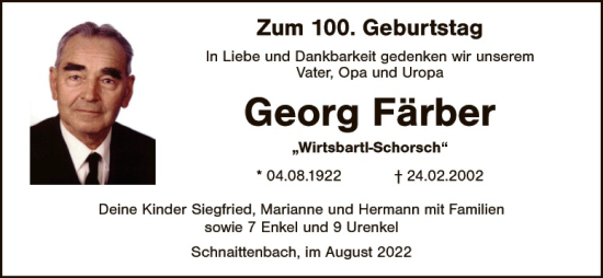 Traueranzeige von Georg Färber von Gesamtausgabe