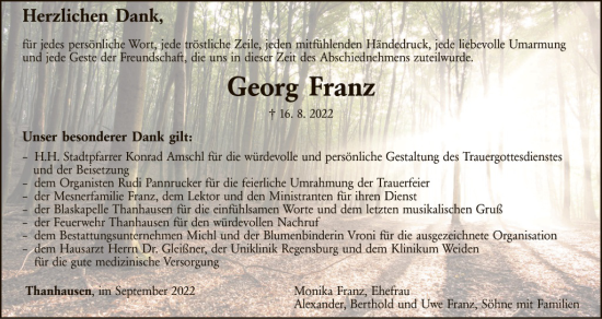 Traueranzeige von Georg Franz von Tirschenreuth + Eschenbach - Kemnath - Erbendorf