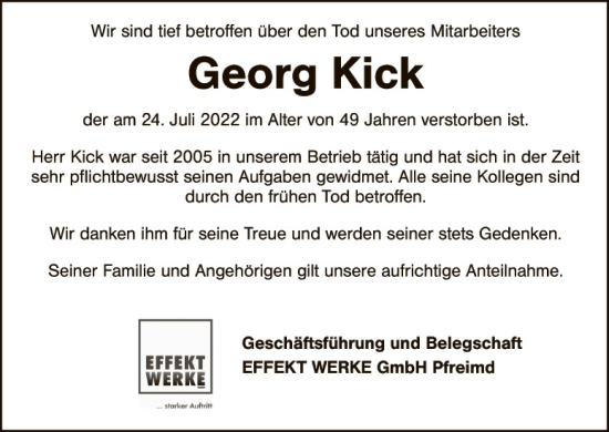 Traueranzeige von Georg Kick von Landkreis Schwandorf
