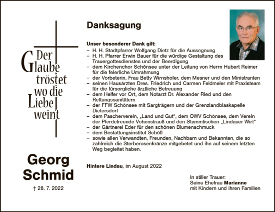 Traueranzeige von Georg Schmid von Landkreis Schwandorf und Vohenstrauß