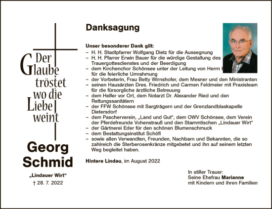 Traueranzeige von Georg Schmid von Landkreis Schwandorf und Vohenstrauß