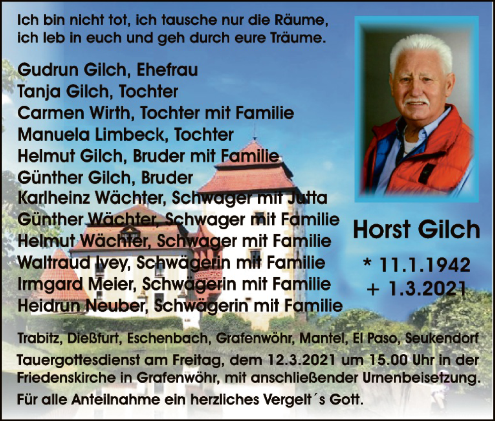  Traueranzeige für Gudrun Gilch vom 05.03.2021 aus Hauptausgabe Weiden
