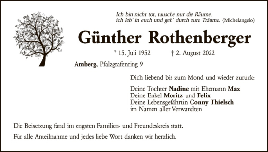Traueranzeige von Günther Rothenberger von Hauptausgabe Amberg