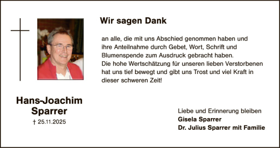 Traueranzeige von Hans-Joachim Sparrer von Hauptausgabe Weiden