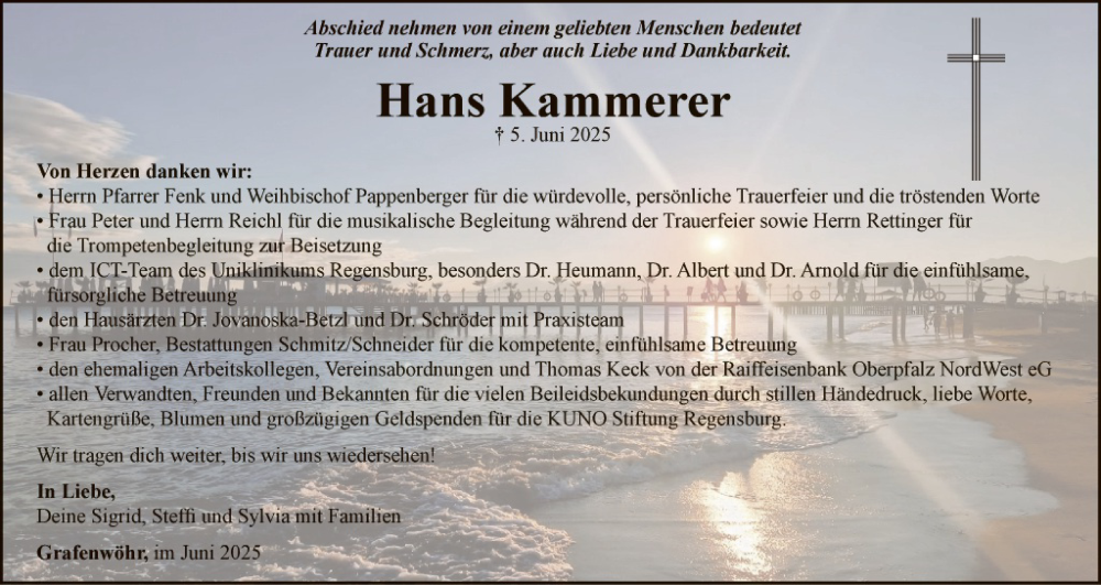  Traueranzeige für Hans Kammerer vom 28.06.2025 aus Hauptausgabe Weiden