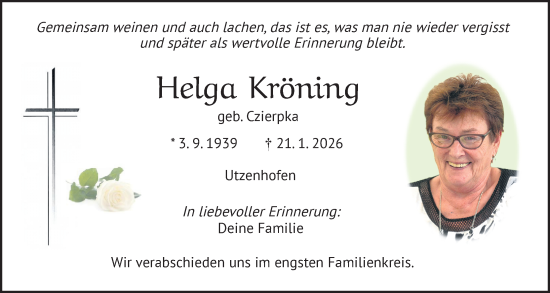 Traueranzeige von Helga Kröning von Hauptausgabe Amberg