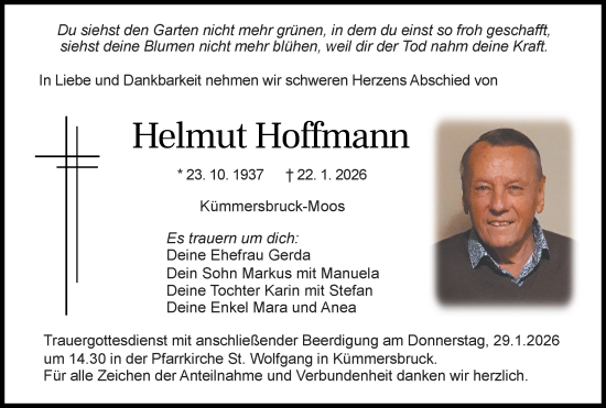Traueranzeige von Helmut Hoffmann von Hauptausgabe Amberg