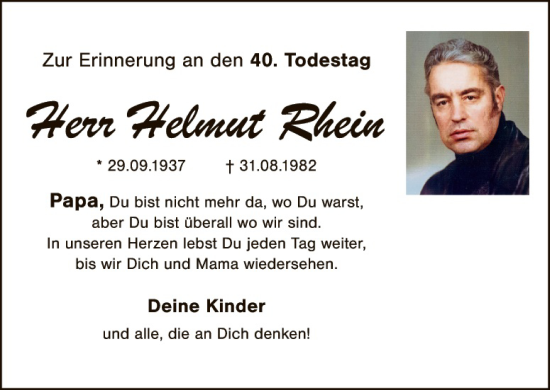 Traueranzeige von Helmut Rhein von Gesamtausgabe