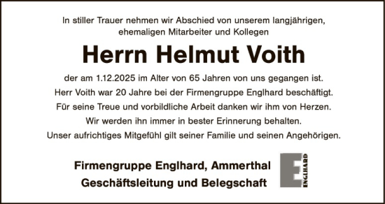 Traueranzeige von Helmut Voith von Hauptausgabe Amberg
