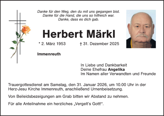 Traueranzeige von Herbert Märkl von Tirschenreuth + Eschenbach - Kemnath - Erbendorf