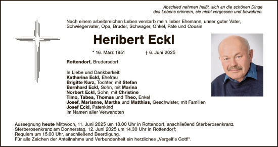 Traueranzeige von Heribert Eckl von Amberger Zeitung / Sulzbach - Rosenberger Zeitung + Landkreis Schwandorf