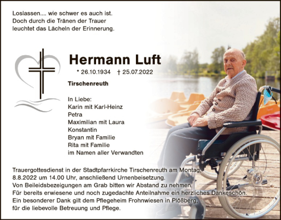 Traueranzeige von Hermann Luft von Tirschenreuth + Eschenbach - Kemnath - Erbendorf