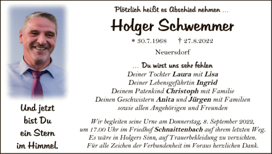 Traueranzeige von Holger Schwemmer von Hauptausgabe Amberg