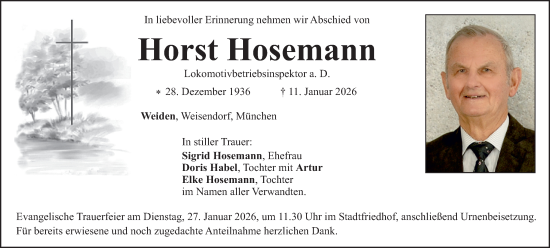 Traueranzeige von Horst Hosemann von Hauptausgabe Weiden