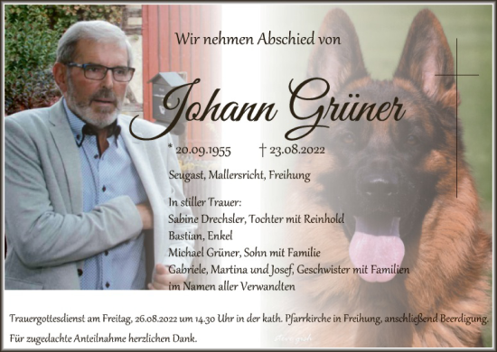 Traueranzeige von Johann Grüner von Gesamtausgabe
