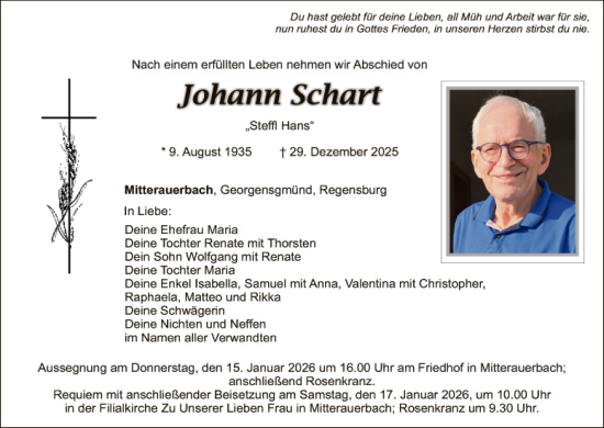 Traueranzeige von Johann Schart von Landkreis Schwandorf