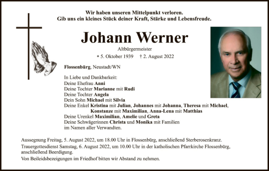 Traueranzeige von Johann Werner von Hauptausgabe Weiden