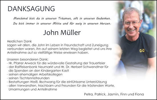 Traueranzeige von John Müller von Hauptausgabe Amberg