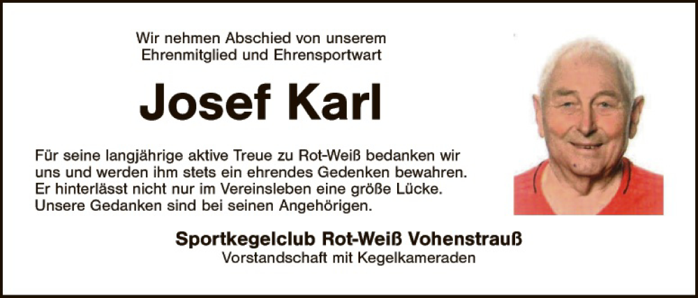  Traueranzeige für Josef Karl vom 13.02.2021 aus Landkreis Schwandorf und Vohenstrauß