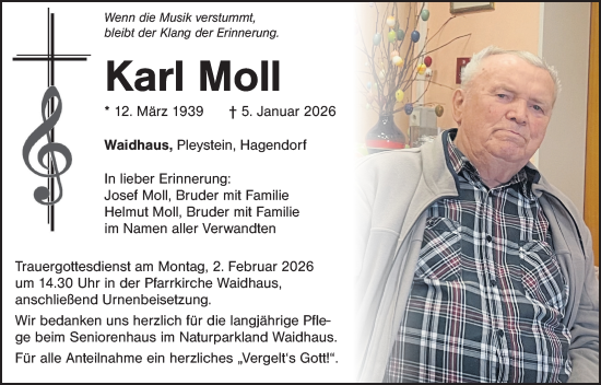 Traueranzeige von Karl Moll von Hauptausgabe Weiden