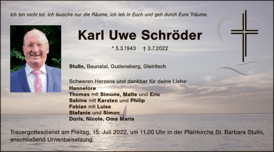 Traueranzeige von Karl Uwe Schröder von Landkreis Schwandorf