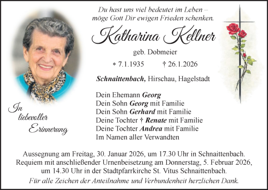 Traueranzeige von Katharina Kellner von Hauptausgabe Amberg