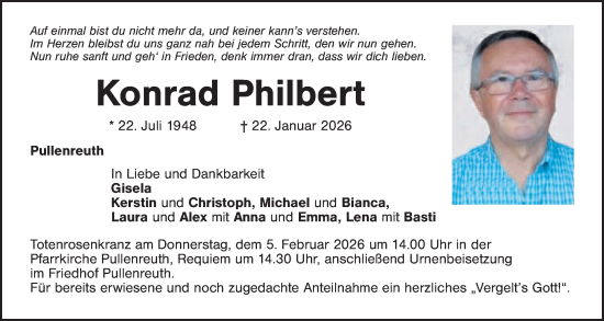 Traueranzeige von Konrad Philbert von Tirschenreuth + Eschenbach - Kemnath - Erbendorf