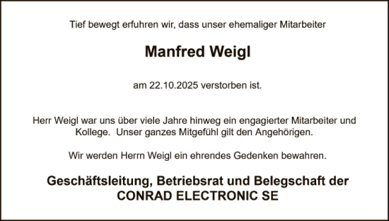 Traueranzeige von Manfred Weigl von Gesamtausgabe