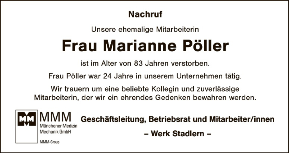  Traueranzeige für Marianne Pöller vom 11.02.2021 aus Landkreis Schwandorf und Vohenstrauß