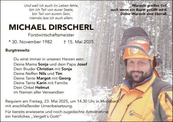 Traueranzeige von Michael Dirscherl von Landkreis Schwandorf und Vohenstrauß