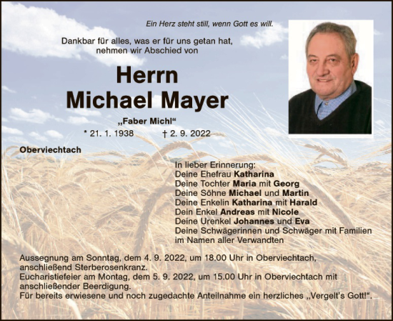 Traueranzeige von Michael Mayer von Landkreis Schwandorf