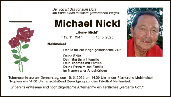 Traueranzeige von Michael Nickl von Tirschenreuth + Eschenbach - Kemnath - Erbendorf