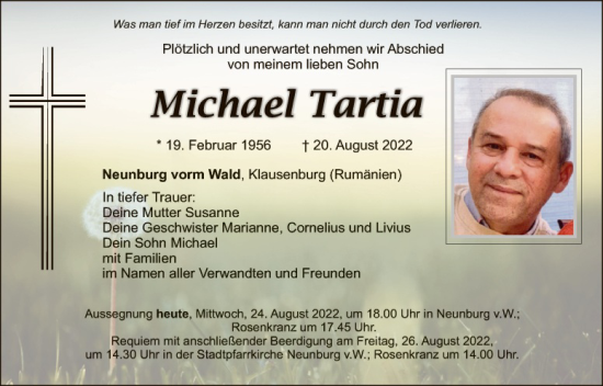 Traueranzeige von Michael Tartia von Landkreis Schwandorf