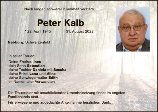 Traueranzeige von Peter Kalb von Landkreis Schwandorf