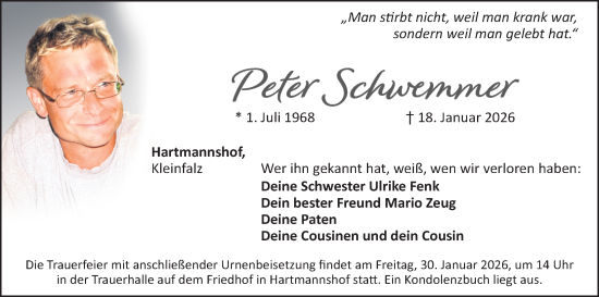 Traueranzeige von Peter Schermer von Hauptausgabe Amberg