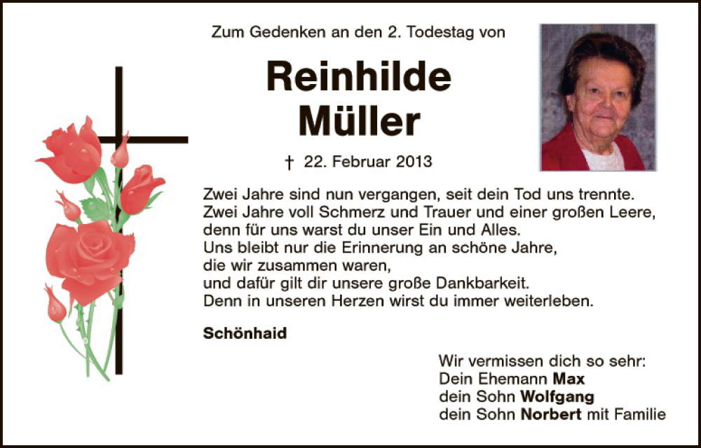  Traueranzeige für Reinhilde Müller vom 23.02.2015 aus Gesamtausgabe