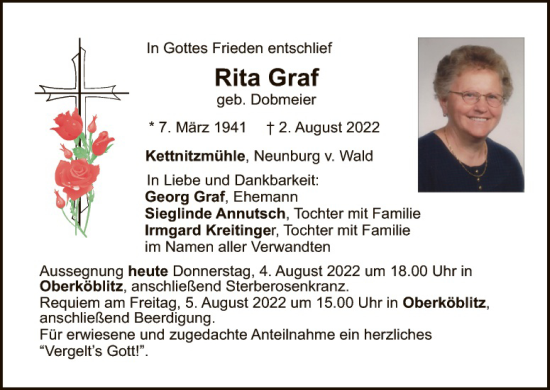 Traueranzeige von Rita Graf von Landkreis Schwandorf