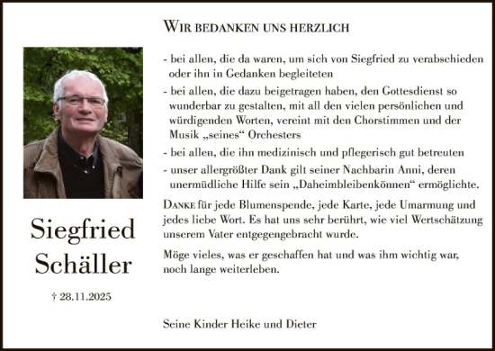 Traueranzeige von Siegfried Schäller von Hauptausgabe Weiden