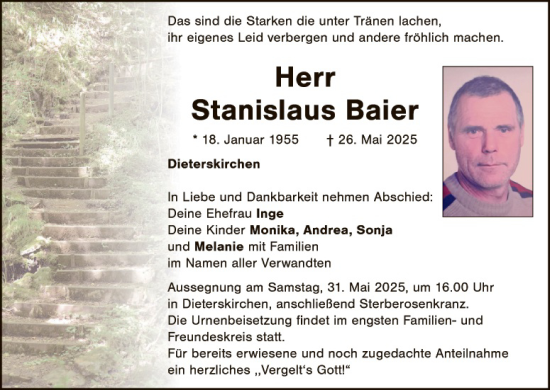 Traueranzeige von Stanislaus Baier von Landkreis Schwandorf