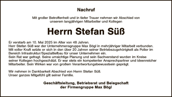 Traueranzeige von Stefan Süß von Landkreis Schwandorf
