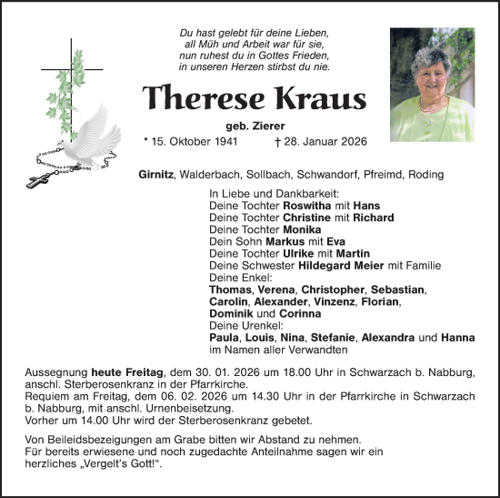 Traueranzeige von Therese Kraus von Landkreis Schwandorf