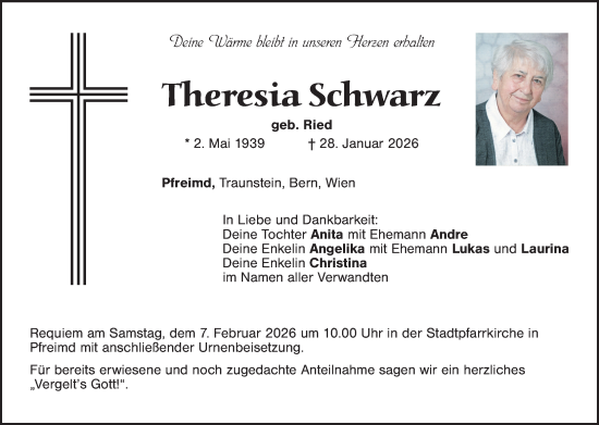 Traueranzeige von Theresia Schwarz von Landkreis Schwandorf