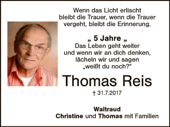 Traueranzeige von Thomas Reis von Gesamtausgabe